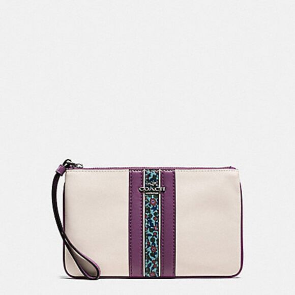 COACH LARGE WRISTLET IN NATURAL REFINED LEATHER WITH FLORAL PRINT NWT - Picture 1 of 4